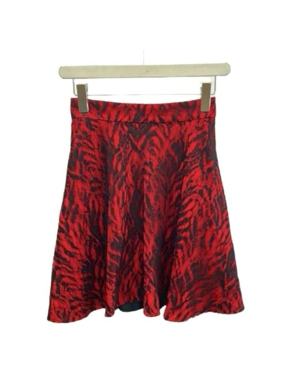 Saint Laurent Paris Zebra Jacquard Circular Mini Skirt Flare Lace Red RY 34